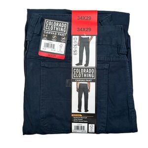 Colorado Clothing Canvas Pants Mens 34x29 Blue‎ Utility Pockets Relaxed Fit NEW